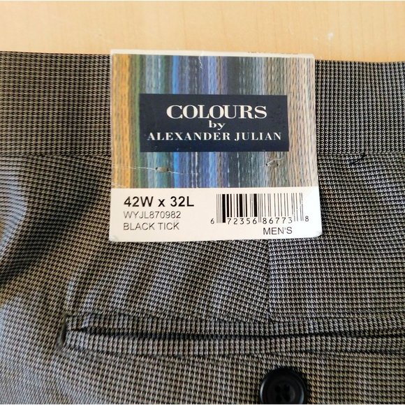 Colours Alexander Julian Pants 42x32 Black Tick Print Polyester Blend Flat Front - Picture 8 of 11